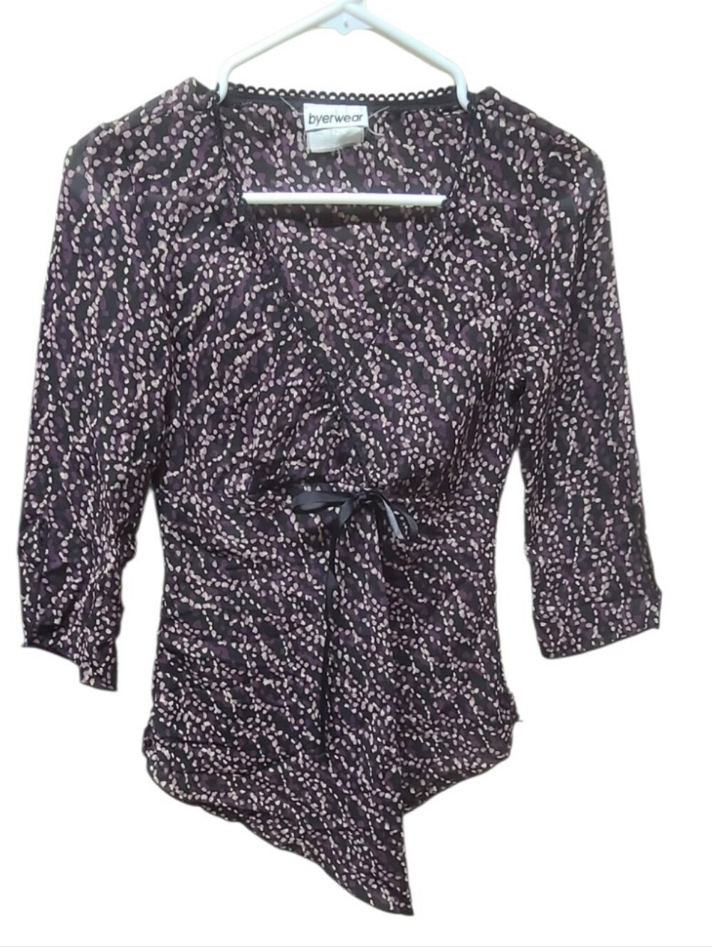 Vintage Byerwear Y2K Patterned Blouse Tie Waist V-Neck Top Small